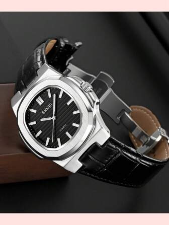  SKMEI 2512 Luxury Quality Leather Strap Watch Business Male Clock Square Quartz Men Waterproof Wrist Watch