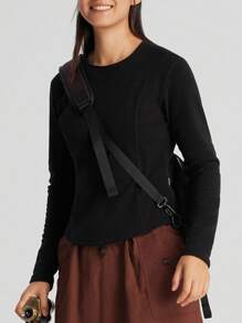 TECTOP 女士羊毛夹克，秋冬季防风保暖服装，柔软舒适弹力圆领长袖 T 恤，适合户外运动和健身 - 黑色 - 查看 5