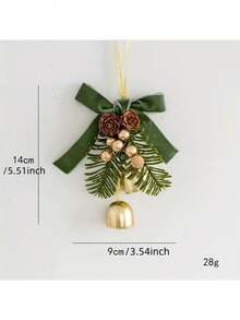 1pc Classic Christmas Door Hanging Decor, Bow & Bell Ornament, No Feathers, Non-Electric Holiday Decoration - Two Bells - View 6