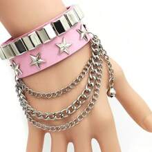 1 件时尚情侣多层皮革宽手链，个性化朋克骷髅铆钉手链配饰 - 彩色 - 查看 10