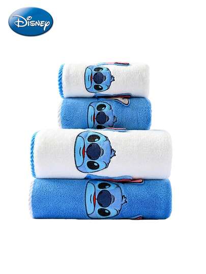 Disney 2 st officiellt licensierade Stitch Slippers badhanddukar badrum 2-set korall sammet mjuka hudvänliga luddfria handdukar mjuka absorberande för spabad gym kök blå Veersions