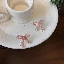 Bow Earrings For Women  Sparkly Rhinestone Chain Tassel Earrings Cute Ribbon Stud Earring Daily Party Jewerly Gifts Christmas Stocking Stuffers - A7: anting-anting pita merah - View 3