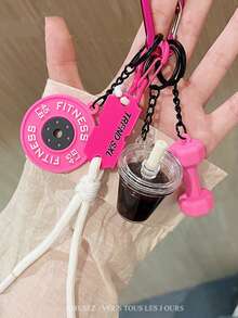 迷你冰咖啡哑铃壶铃编织绳钥匙扣吊坠包饰，适合健身爱好者、汽车配件、女士钥匙扣、包饰 - 彩色 - 查看 7