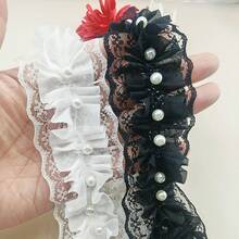 1pc 4.5cm Glass Bead Pleated Mesh Fabric Ruffle Chiffon Trim Sewing Accessory, DIY Ribbon Pleated Ruffle Headband Decor - Multicolor - View 9