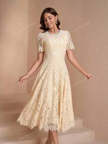 Elegant Round Neck Fitted & Slim Women's Luxurious Dress, Glamorous & Sexy For Party