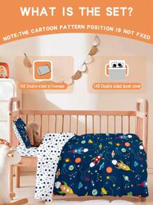 1/2PCS Deep Blue Rocket Baby 100% Polyester Fabric Duvet Cover Set ,3D Two Sided Printing Anime Cartoon Children'S Bedding Set For Boys And Girls (1 Duvet Cover +1Pillowcase, Not Filling) Summer Thin Edition Suitable For Giving Gifts