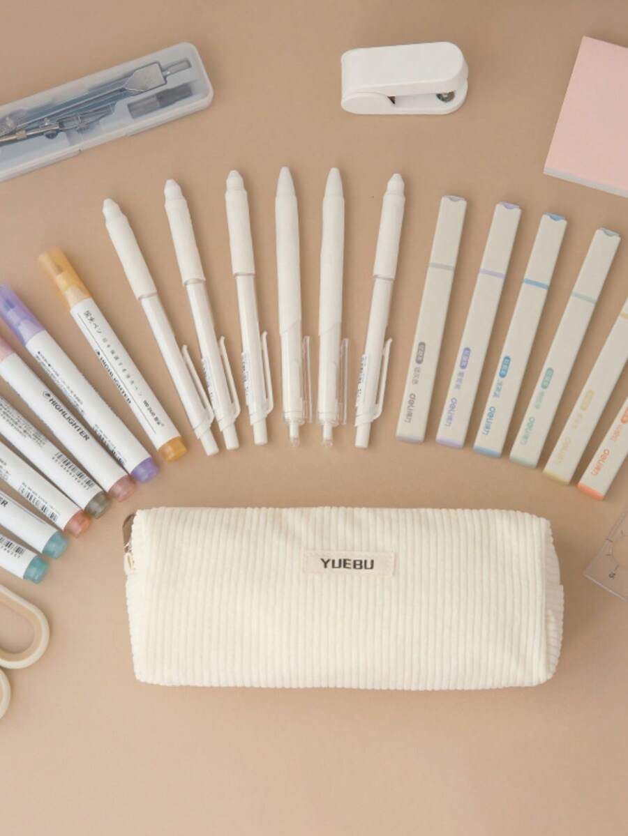 Bomtop Large Capacity Pencil Case, Corduroy Pencil Case, Backpack, Cosmetic Bag, Toiletry Bag, Minimalist, Multi-Color - Multicolor - View 1