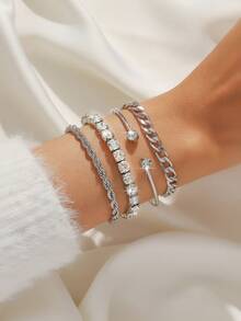 4 件套优雅迷人的手链套装，高端设计，适合女性日常佩戴