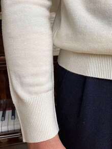 Men's Solid Color Long Sleeve Casual Turtleneck Knit T-Shirt , Fall - White - View 8