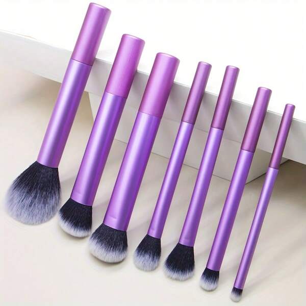 7pcs Professional Makeup Brush Set, Vegan & Cruelty-Free Soft Synthetic Brushes For Face & Eyes, Pink & Black, ABS Plastic Handles