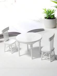 1:12 Puppenhaus Mini Weißer Esszimmertisch Set, 1 runder Tisch & 2 Stühle Miniatur Möbel Modell, Schlafzimmer Szene Dekoration, Vintage Esstisch, Schreibtisch Dekoration, Puppenhaus Zubehör, Handwerk, Retro Heim Dekoration Modell, Geschenk für Feiertage, Geburtstag, Weihnachten, Halloween, Farbe ins Leben bringen.