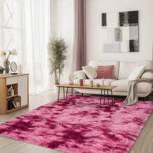 Fluffy Modern Area Rugs For Living Room Bedroom,Plush High Pile Purple Rug For Kids Girls Room Nursery Home Decor, Upgrade Non-Slip Girls Bedroom Soft Indoor Rug - 紮染深紅色 - 查看 3