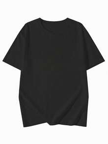 日式女式宽松圆领电池印花短袖T恤，百搭春夏季 - 黑色 - 查看 4