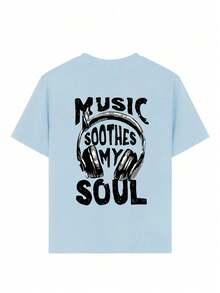 Tween Girl Casual Graphic Print Crew Neck Short Sleeve T-Shirt, Summer Top - Baby Blue - View 5