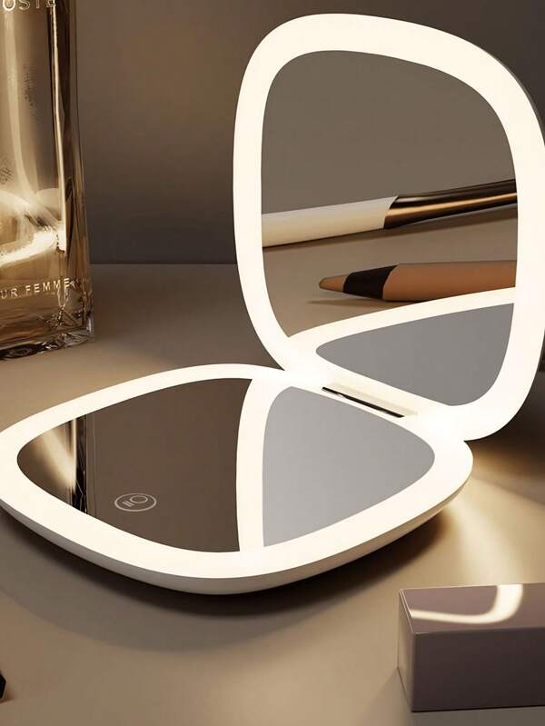 LED Makeup Mirror ,Portable Mini LED Vanity Mirror, USB Rechargeable Tabletop LED Lighted Travel Makeup Mirror,Portable Folding Mirror Vanity Or For Student Dorm,3 Color Light Modes - White, Natural And Warm, Adjustable Brightness, Portable Folding Desktop Makeup Mirror With USB Charging,Portable Folding Vanity Mirror For Student Dorm, Travel, Makeup,Office, Bedroom Best Gifts For Women