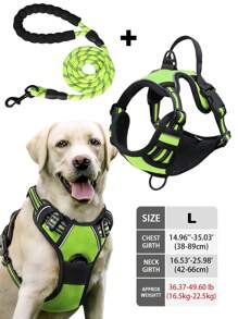 High Reflective Dog Harness Leash Collar Set, Adjustable Padded Dog Vest, Reflective Non-Obstructive Pet Oxford Vest With Front & Back Easy Control Handles, Comfortable, No-Choke Design Pet Vest Leash Collar Set - Ideal Choice For Outdoor Adventure, Multiple Sizes - Suitable For Small, Medium And Large Pets (If In Doubt Between 2 Sizes, Opt For The Larger Size As It Can Be Adjusted)
