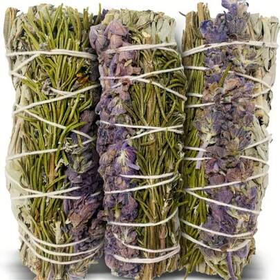 1/3pcs Sage Aromatherapy Set, For Purifying Negative Energy, Home Cleaning And Creating Happiness, Includes Rosemary, Lavender And White Sage Smudge Sticks, Handcrafted