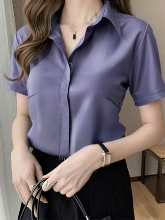 真丝短袖优雅别致复古港式缎面衬衫