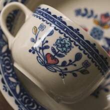 Vintage Ceramic Mug, French Afternoon Tea Cup, Latte Art Cup, Underglaze Painting Ceramic, New Summer Design