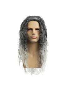 Long Curly Wavy Grey Wigs For Men , No Bangs Synthetic Water Wave Wig, For Cosplay & Everyday Parties, Halloween Cosplay Wig | Gradient Color Wig | Hightemperature Fiber, Music Festival Wigs(Black) - Multicolor - View 12