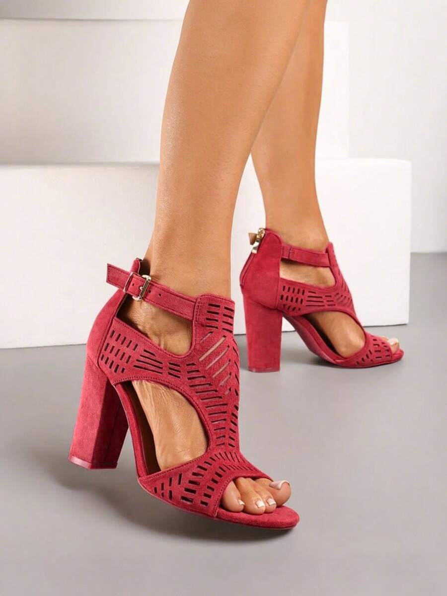 Elegant Women High Heels Sandals Peep Toe Hollow Summer Classic Comfortable Dress Shoes - 紅色 - 查看 1