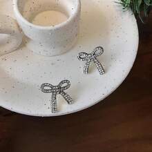 Bow Earrings For Women  Sparkly Rhinestone Chain Tassel Earrings Cute Ribbon Stud Earring Daily Party Jewerly Gifts Christmas Stocking Stuffers - A8:黑色蝴蝶結耳環 - 查看 3