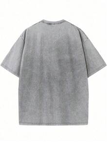 Baseball  Print 230g Heavy Wash Batik Double-Sided Printing Short-Sleeved T-Shirt, Men's Crisp Short-Sleeved T-Shirt, Outdoor Sweatshirt, Vintage Wash, 100% Cotton, Everyday Wear - 灰色 - 查看 2