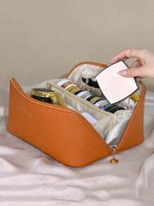 1 geantă de machiaj, geantă cosmetică din piele PU impermeabilă, geantă de toaletă portabilă, organizator de machiaj cu strat dublu de mare capacitate