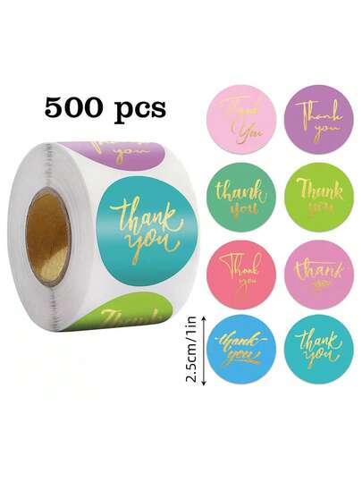 500pcs/Roll Gold Foil Thank You Stickers, Suitable For Holiday Parties,For School Supplies,Back To School