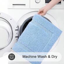 HEBE Soft Fluffy Bathroom Runner Rugs Set Of 3 Bath Mats With U Shape Toilet Rugs Non Slip Washable Bath Rugs Absorbent Bathroom Carpet For Shower Tub - Màu xanh nhạt - Xem 5