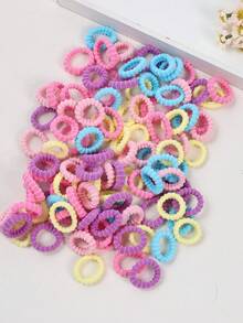 100 件女孩可爱彩色 1 英寸直径发带，新款纹理发绳马尾辫固定器发绳发饰适合日常使用 - 彩色 - 查看 3