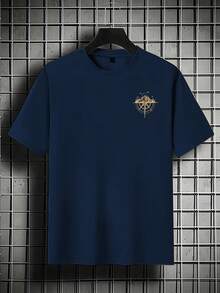 [Chemise à Graphique d'Aventure en Plein Air] Chemise à manches courtes pour hommes en 100% polyester, coupe ample, col rond casual, bleu marine avec boussole dorée et imprimé de montagne - Chemise à graphique d'aventure d'été en plein air, Top casual moderne | Facile à entretenir - Noir - Voir 7