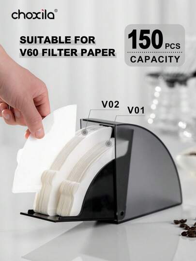 choxila 1pc Coffee Filter Holder Storage Box, Coffee Filter Paper Container With Dustproof Flipping Cover, Filter Paper Dispenser Rack For Coffee Shop/Home/Office, Capacity Of 150pcs Cone Coffee Filters