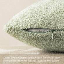 1 件鼠尾草绿色（无填充）卷曲蓬松装饰枕套 - 柔软、中性、蓬松毛绒靠垫保护套，适用于沙发、卧室、家居装饰，全年使用 - 鼠尾草綠 - 查看 3