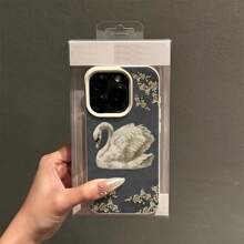 1个复古蓝色花卉天鹅图案TPU手机壳，兼容/其他手机 - 白色 - 查看 2