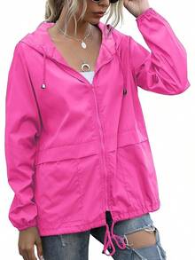 PESION Women's Waterproof Raincoat Lightweight Rain Jacket Hooded Windbreaker With Pocket For Outdoor - Màu hồng có lót - Xem 2