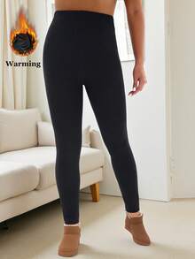 1 Pack Women's Thermal Lined Thickened Black Leggings, Soft High Elasticity Tight Pants, Comfortable For Home, Yoga, Butt Lifting And Shaping, Outdoor Shopping, Strolling, Vacation, Winter Pants, Gym, Sports And Exercise - Black - View 3