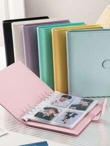 1pc A5 Pink White 6 Hole Loose-Leaf Photo Album Photo Card Collection Book With 20 Pieces Four-Square Inner Pocket,Back To School ,School Supplies - Pink - View 1