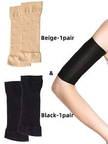 Elastic Knit Compression Arm Sleeves, Unisex Elbow Support UV Protection Arm Shaper, Daily Workout Fitness Yoga Sports Arm Band - Beige - View 14