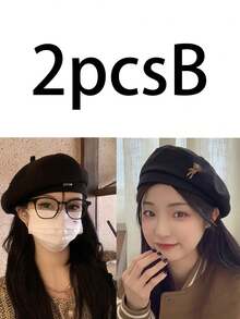 1 件 2025 春季新款女士八角贝雷帽，时尚百搭，韩版甜美可爱风格，瘦脸休闲帽 - 彩色 - 查看 7