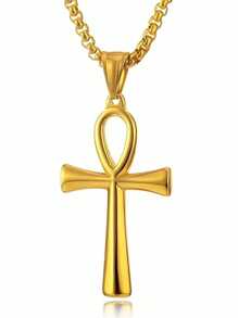 1pc Stainless Steel Coptic Cross Religious Pendant Necklace, Unisex, Minimalist Smooth Ankh Cross Pendant