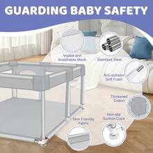 1-Pack Baby Playpen, 50*50 Inch Baby Playground With Soft Breathable Mesh And Non-Slip Base, Baby Playpen Baby Playground For Boys And Girls, Indoor And Outdoor Playground - 灰色 - 查看 3