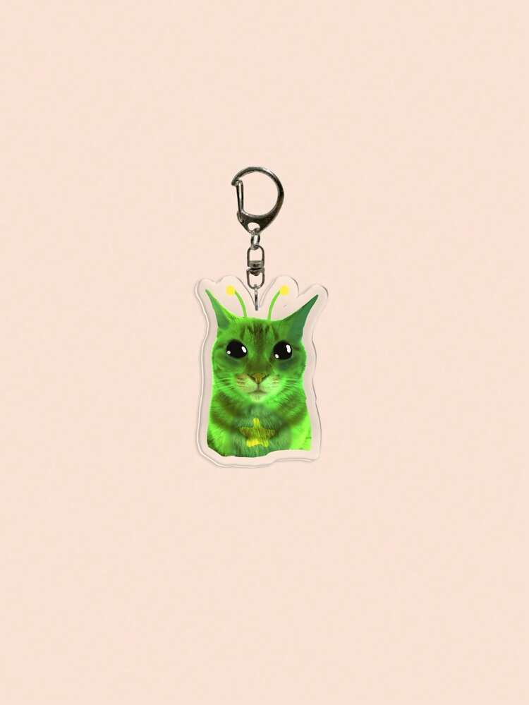 1/7Pcs Funny Strange Green Aliens Acrylic Keychain Green Face,Alien Cat,Aggrieved Cat,Standing Crying Cat Pendant Backpack Ornament,Bag Charm,Mobile Phone Accessories,Jewelry,School Bag Accessories,Purse Pendant,For Friends S Halloween Accessories Teachers Day Christmas Gift Ideas - Multicolor - View 13