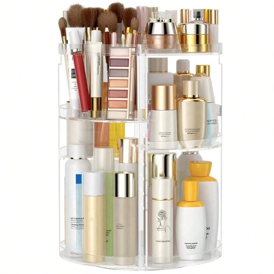 Makeup Organizer 360 - Degree Rotating, Adjustable Makeup Storage, 7 Layers Large Capacity Cosmetic Storage Unit, Fits Different Types Of Cosmetics And Accessories, Plus Size - 小號 + 透明壓克力中號 - 查看 1