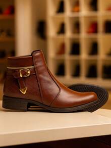 Women's Casual Ankle Boots, Low Heel, Short Shaft, Casual, Comfortable, Black And Brown - 鏽棕色 - 查看 2