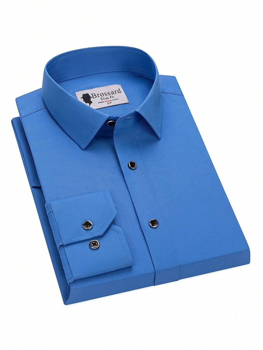 New Collection Men's Shirt With Square Button 55% Cotton 45% Polyester - 藍色 - 查看 1