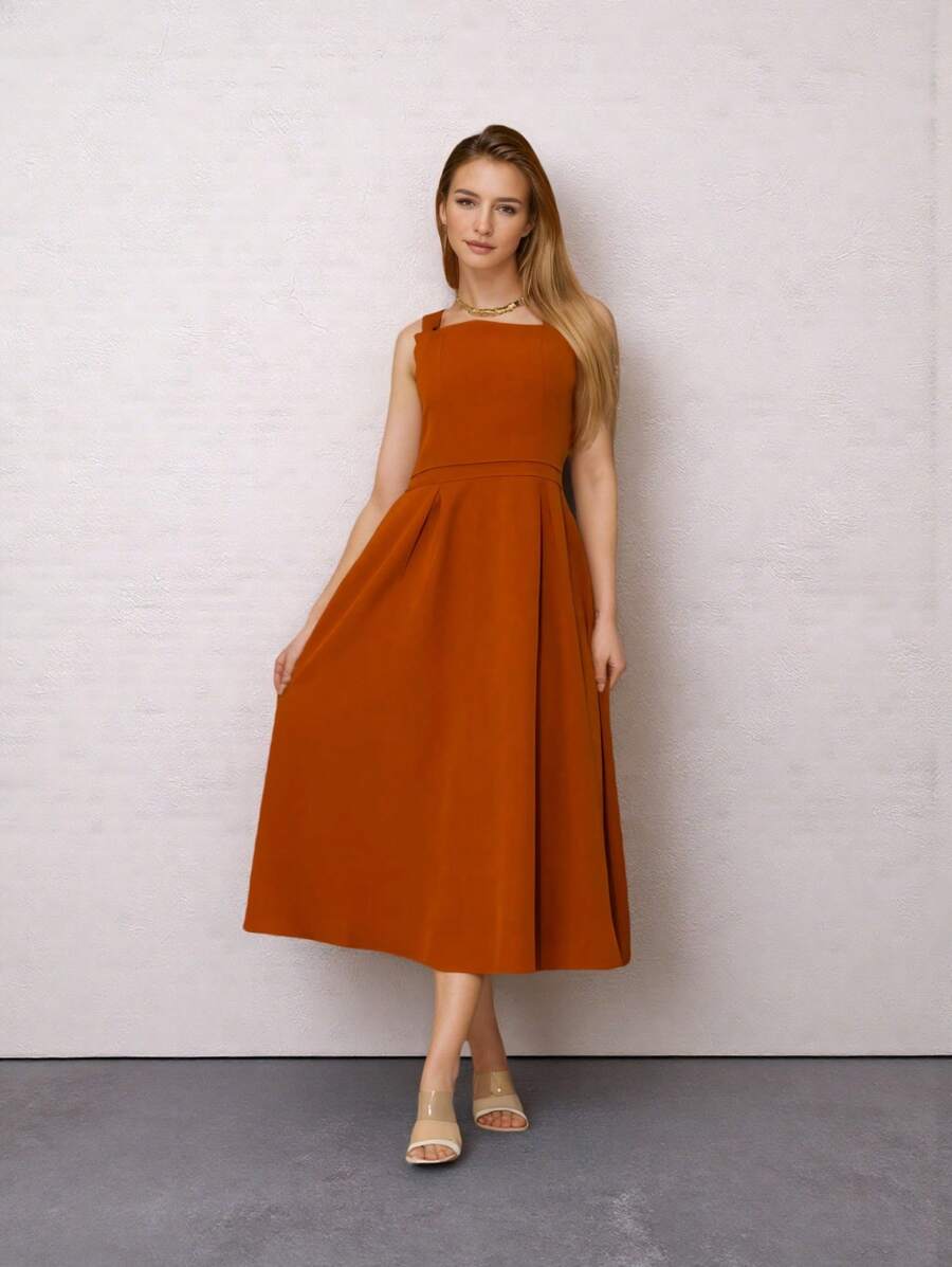 Tailored Dress With Cups Fashion Items!!! - Burnt Orange - View 1