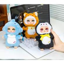 Cute Plush Animal Figurines - Kitten, Green Dinosaur, Blue Shark, Tiger, Bear, Penguin Dolls, Desk Companions, Bag Charms, Decorations, Christmas, Party Favors, Birthday Gifts. Hard Plastic Interior - 15cm - View 6