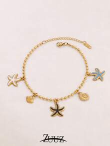 1件装时尚贝壳海星吊坠脚链，女士不锈钢脚链饰品，适合女士海滩度假和日常佩戴 - 腳鍊 - 查看 8