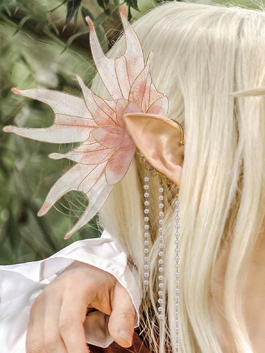 Women Fairy Ear Cuffs Beautiful Clip-On Mermaid Earrings Fashion Ear Cuffs Cosplay Accessories - Hồng - Xem 1